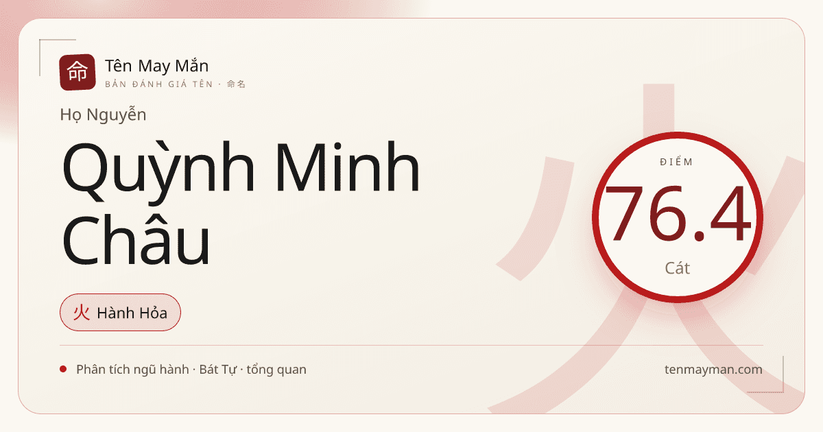 Đánh giá tên Nguyễn Quỳnh Minh Châu: thanh sáng, quý khí và khá hài hòa