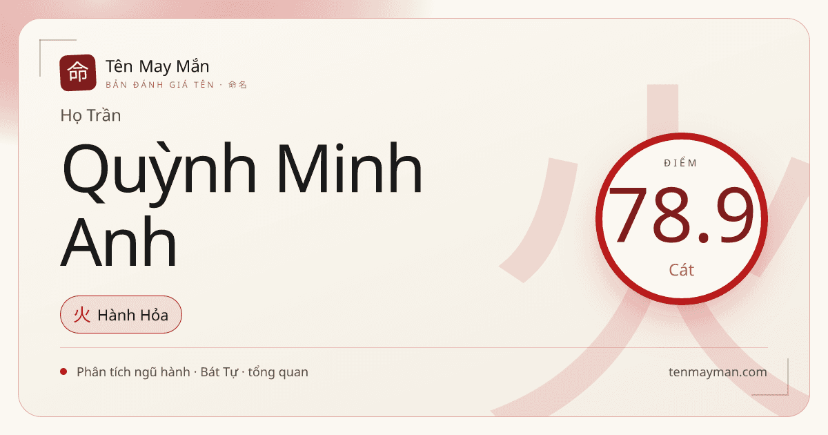 Đánh giá tên Trần Quỳnh Minh Anh: sáng thanh, mềm mà có lực